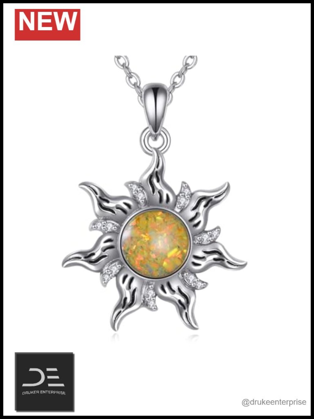 925 Sterling Silver Opal Sun Pendant Necklace Gift for Women 18 inch Chain